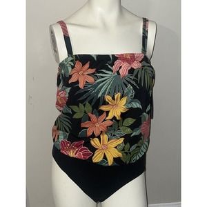Roxanne Classics Bra Sized Swim Suit One Piece Black Multi Floral Size 10/34DD